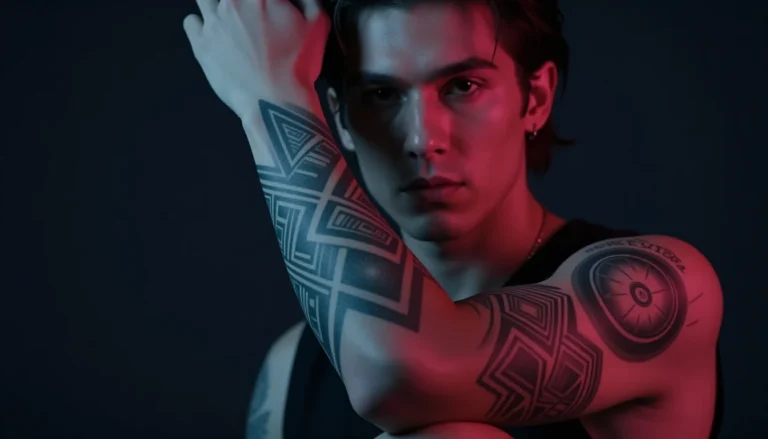 Человек с уникальной геометрической татуировкой на руке.