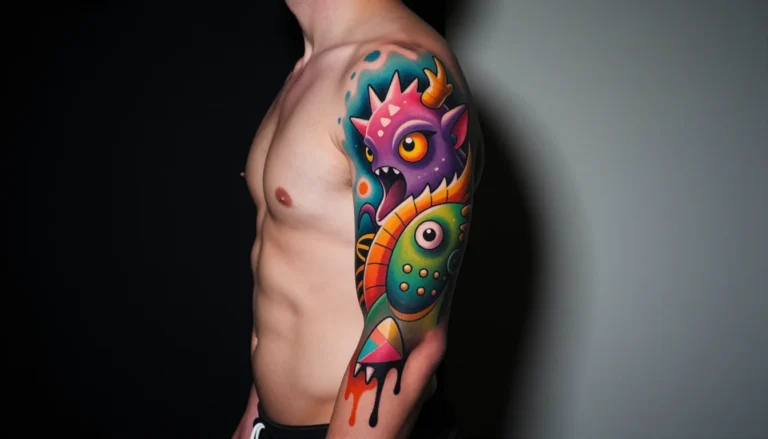 Vibrant full sleeve tattoo in new school style.