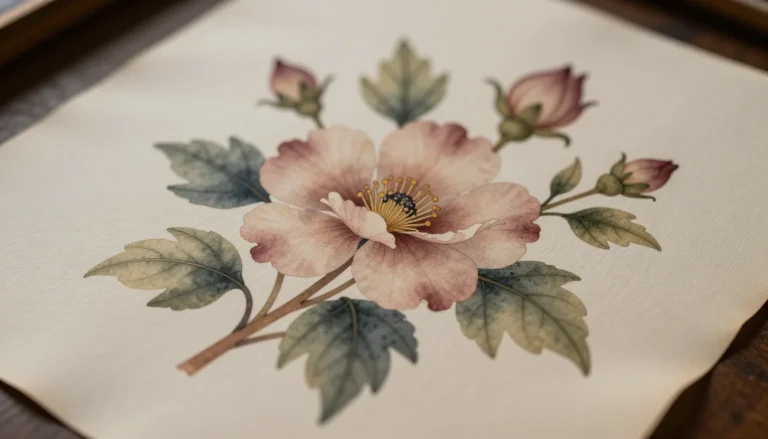 Watercolor floral tattoos on aged paper.