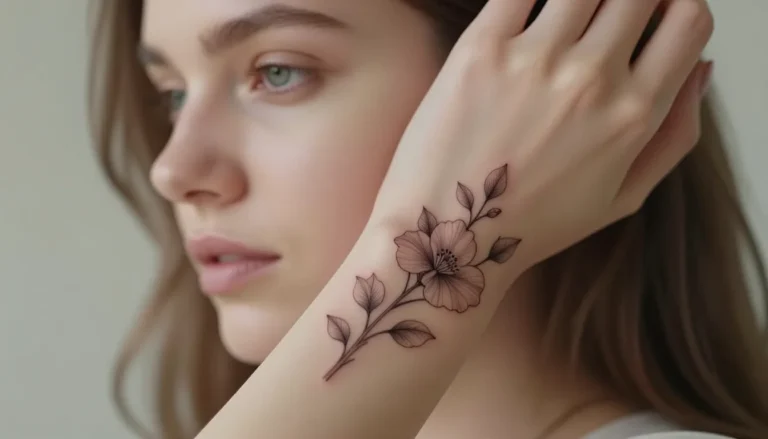 Delicate floral tattoo on female wrist