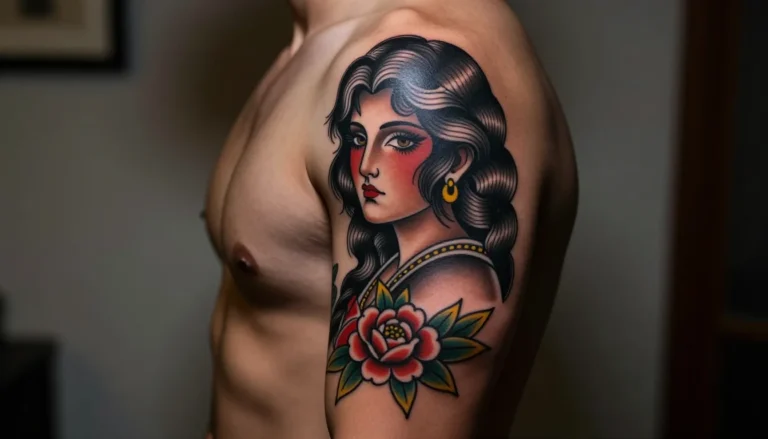 Олдскульная татуировка на руке мужчины.