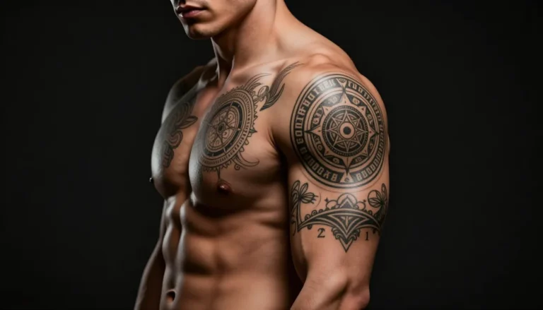 Symbolic sleeve tattoo on a man's arm.