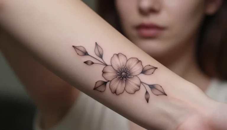 Floral line tattoo macro shot