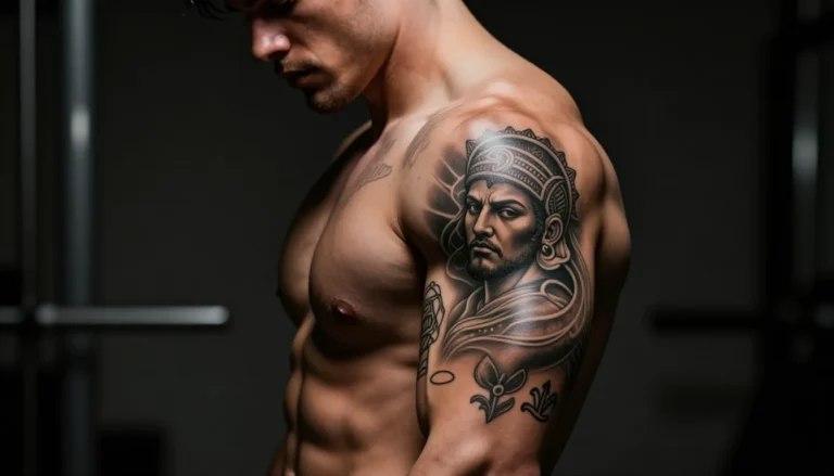 Muscular tattooed man's right arm