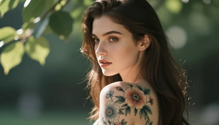 Floral tattoo on a woman's shoulder