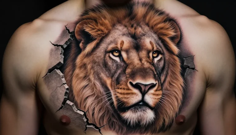 Реалистичная татуировка льва на плече.
