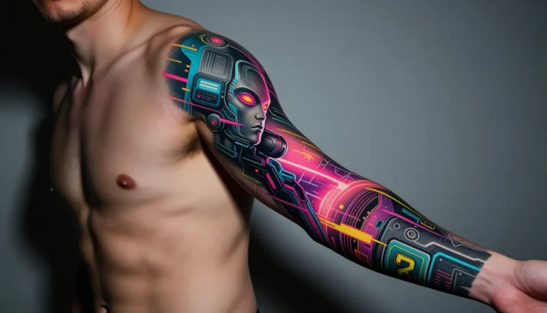 Яркая татуировка в стиле нью-скул на руке мужчины.