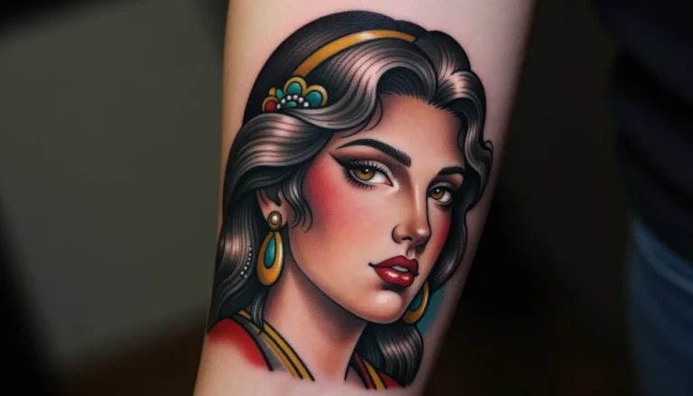 Neo-traditional style tattoo on forearm.