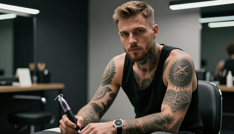 Мужчина с татуировками в студии