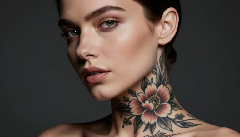Stylish woman with neck tattoo