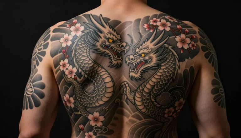 Мужчина с татуировкой в стиле империи на спине