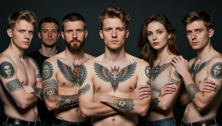 Diverse people with artistic tattoos.